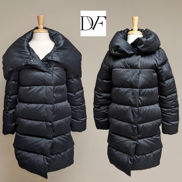 DIANE VON FURSTENBERG Zona Quilted Satin Down Coat/Puffer - Picture 1 of 9